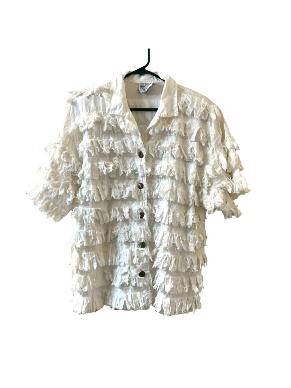 Vtg Kimberly Fashion Distressed Jacket White Womens Med Short Sleeve Buttons USA